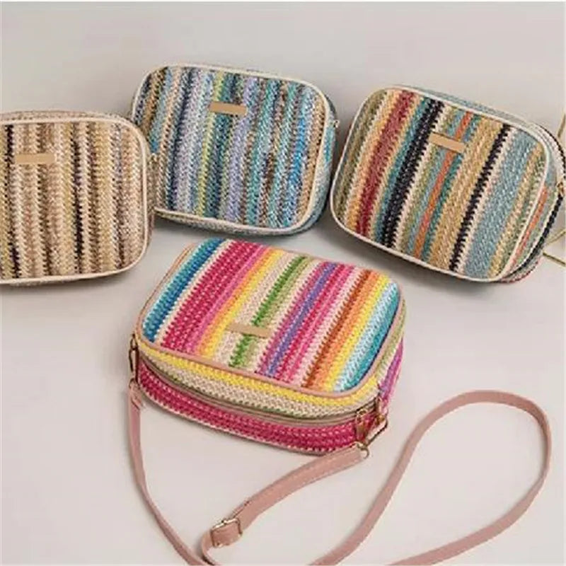 Straw Woven Crossbody Bag Women Colorful Boho Shoulder Bag