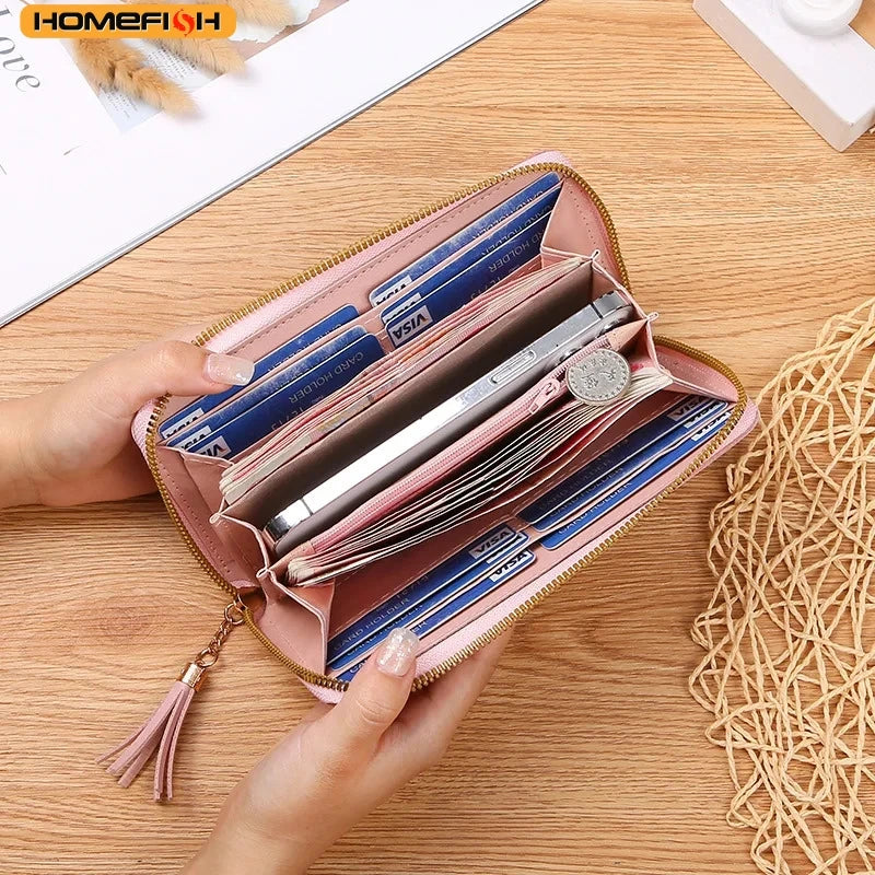 Homefish Purse Female Short Korean Version Collage Color Tassel Ultra-Thin Two-Fold Wallet Card Bag