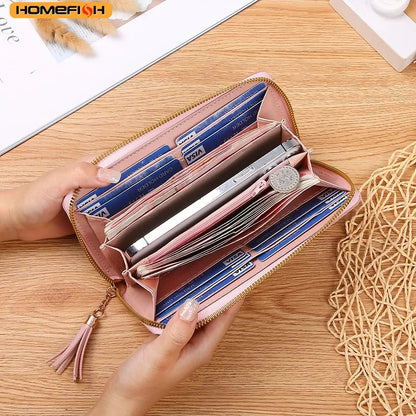 Homefish Purse Female Short Korean Version Collage Color Tassel Ultra-Thin Two-Fold Wallet Card Bag