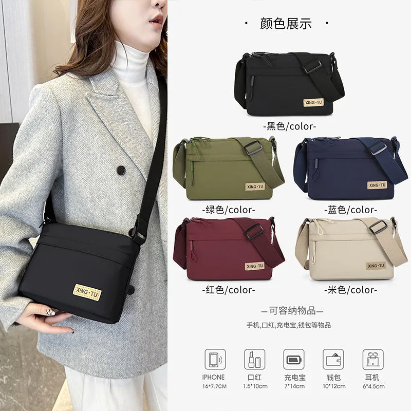 Women S Oxford Cloth Waterproof Crossbody Bag Three Zipper Large Capacity Shoulder Multi-Layer