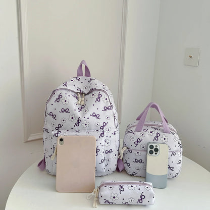 Gentle Cute Butterfly Knot Floral Three Piece Backpack Set Lightweight Large Capacity