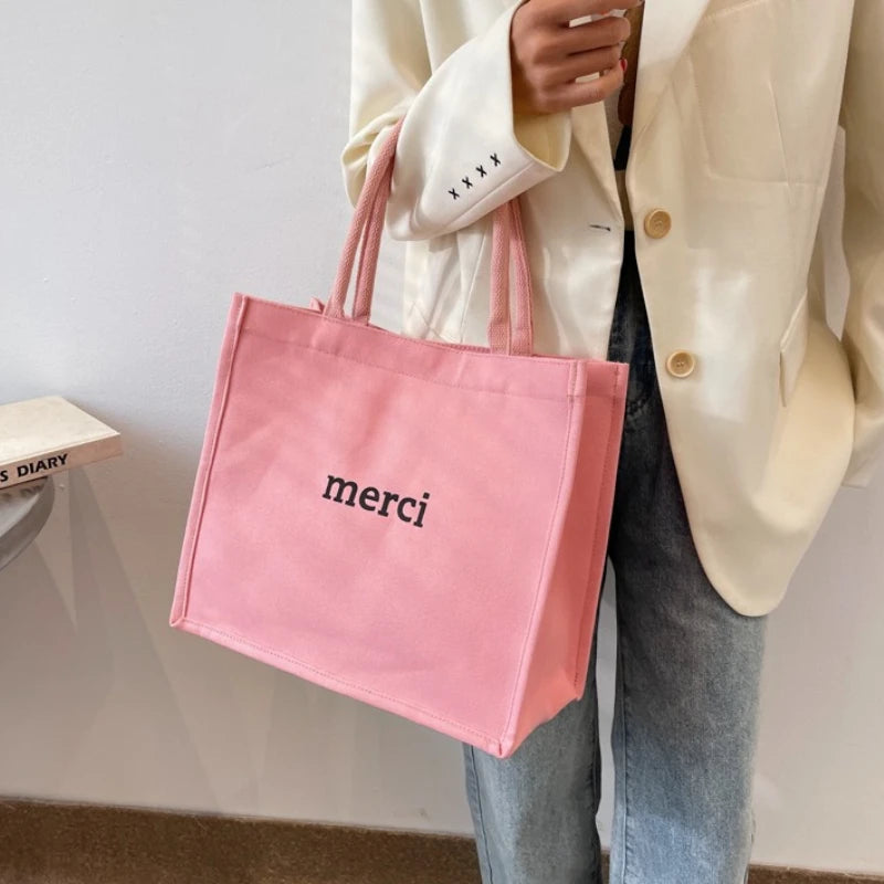 Large Canvas Tote Bag with Double Thick Handles for Women
