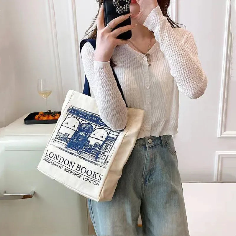 London Books Print Canvas Tote Bag for Women