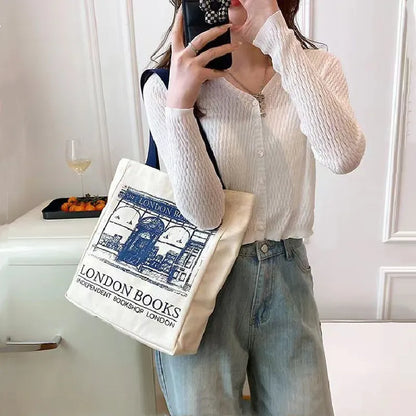 London Books Print Canvas Tote Bag for Women