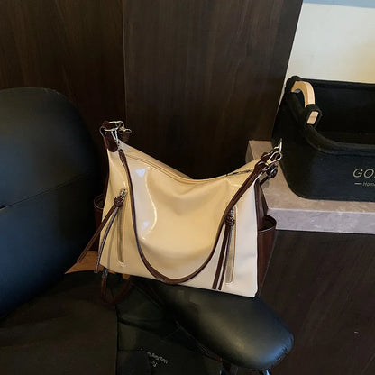 PU Leather Shoulder Bag with Side Pockets & Removable Charm