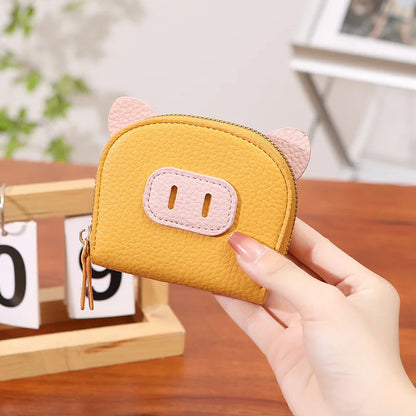 Organ Card Bag Ladies Cartoon Cute Piglet Holder Multi-Slot Large Capacity Certificate Zipper Coin