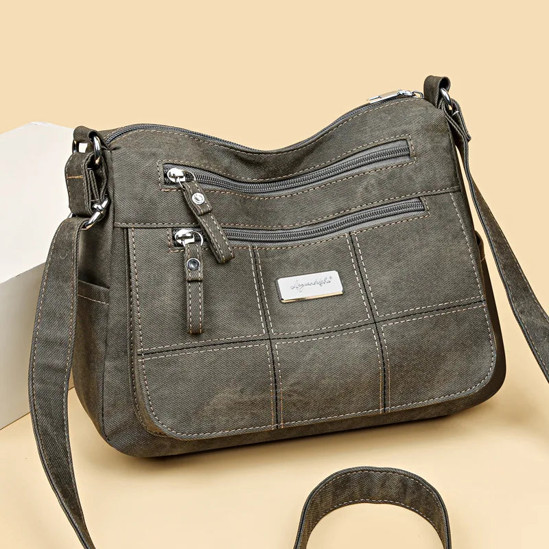 Crossbody Messenger Bag – Vintage Multi-Pocket Shoulder Bag for Women