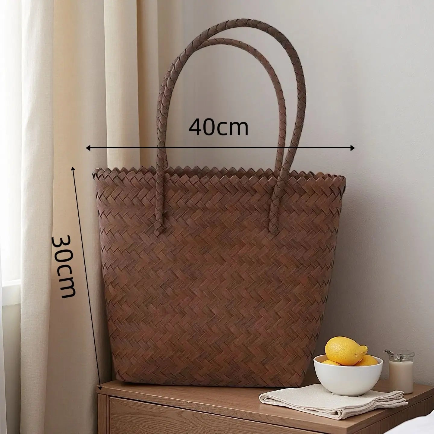 Handwoven Straw Tote Bags Multi Size Natural Woven Basket Bag Handbag Bamboo Handles Women Bohemian