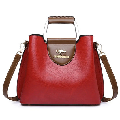 Leather Tote Bag – Vintage Two-Tone Crossbody Handbag for Women