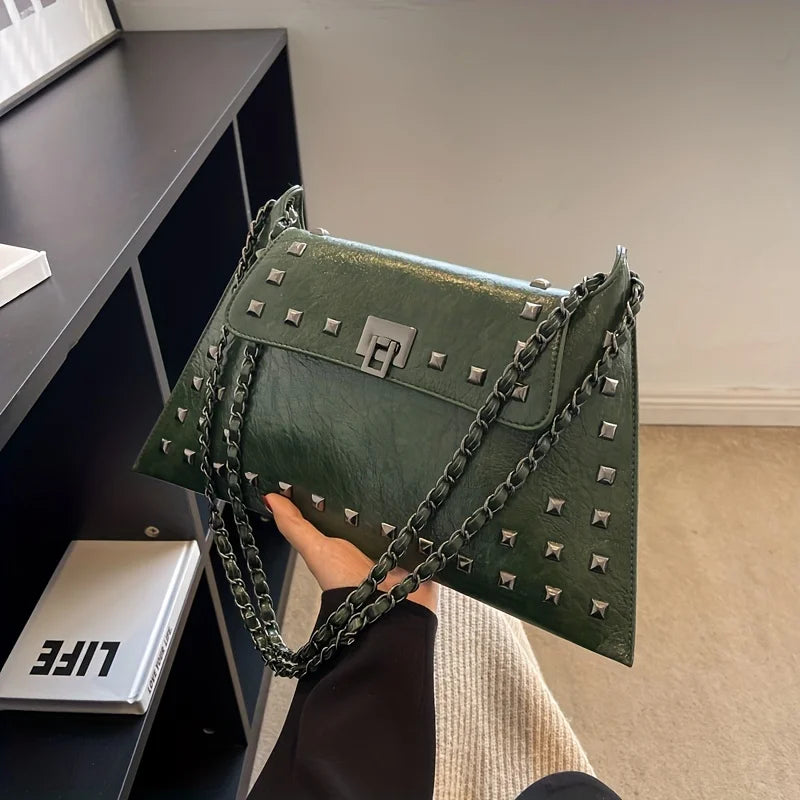 Rivet Chain Shoulder Bag Vintage Studded Leather Purse