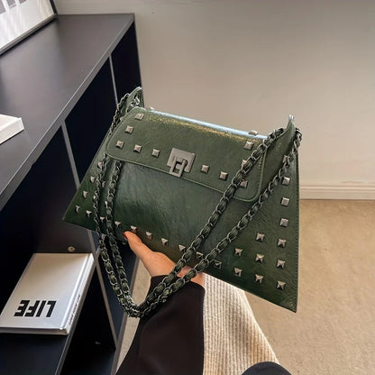 Rivet Chain Shoulder Bag Vintage Studded Leather Purse