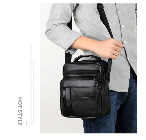 Genuine Leather Men S Casual Single-Shoulder Bag Crossbody Business Hand-Carry Large-Capacity