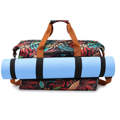Leaf Print Travel Duffel Bag with Shoe Compartment