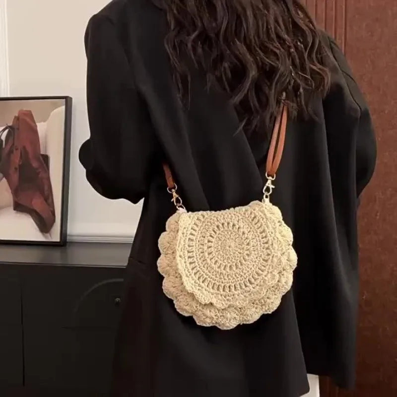Crochet Round Crossbody Bag – Boho Woven Shoulder Purse