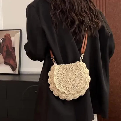 Crochet Round Crossbody Bag – Boho Woven Shoulder Purse