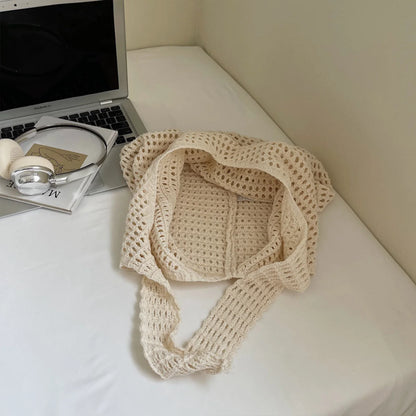 Minimalist Leisure Crochet Shoulder Bag Beach Hollow Women Handbag Solid Color Woven Totes Summer