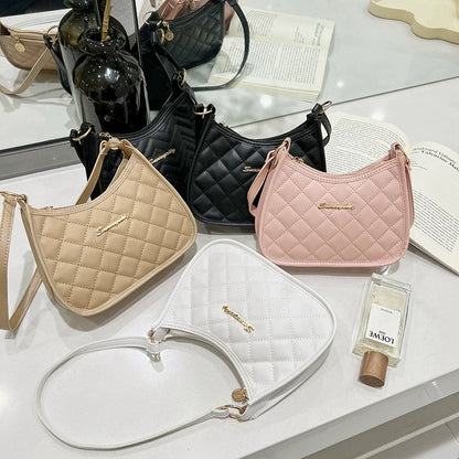 Chic Quilted Pu Handbag Shoulder Bag Women Daily Use Large Capacity Underarm Bag Zipper Closure