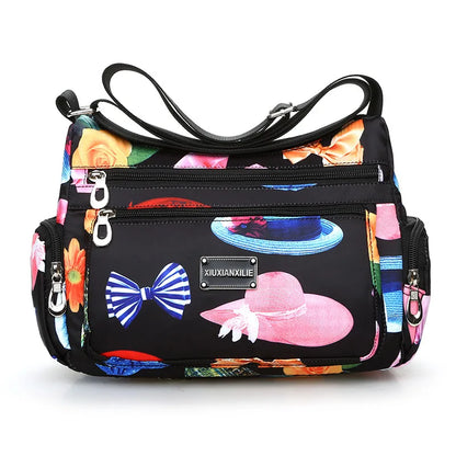 Floral Print Crossbody Bag Trendy Nylon Shoulder Bag Women S Multi Layer Messenger Bag Travel