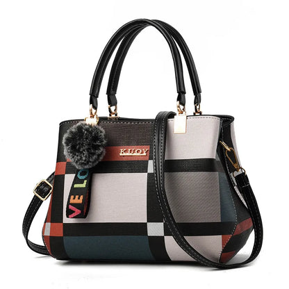 Plaid Small Tote Bag Ball Decoration Multi Layer Handbag Shoulder Crossbody Women Date Party Student