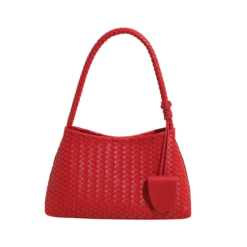 Woven Leather Shoulder Bag – Retro Braided Handle Tote