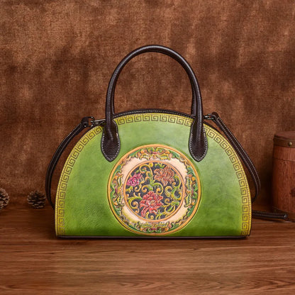Chinese-Style Dumpling Bag Top-Grain Cowhide Women S Handbag Multi-Functional Large-Capacity