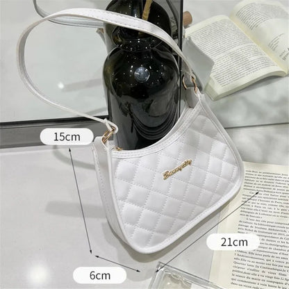 Chic Quilted Pu Handbag Shoulder Bag Women Daily Use Large Capacity Underarm Bag Zipper Closure