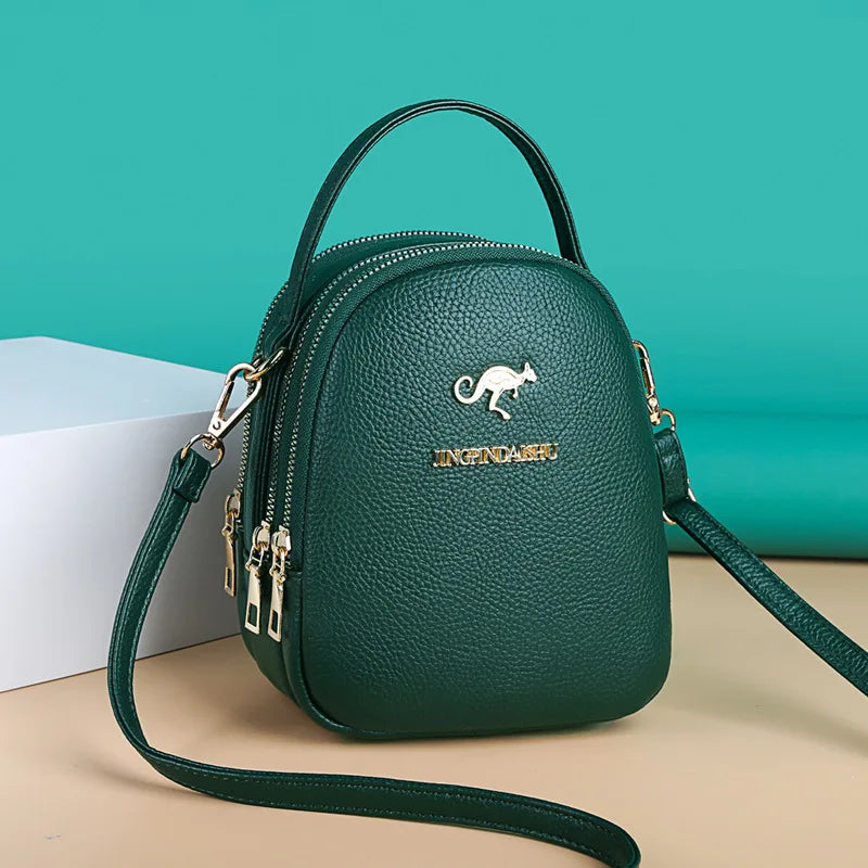 PU Leather Mini Tote Bag for Women – Dual Zip Crossbody