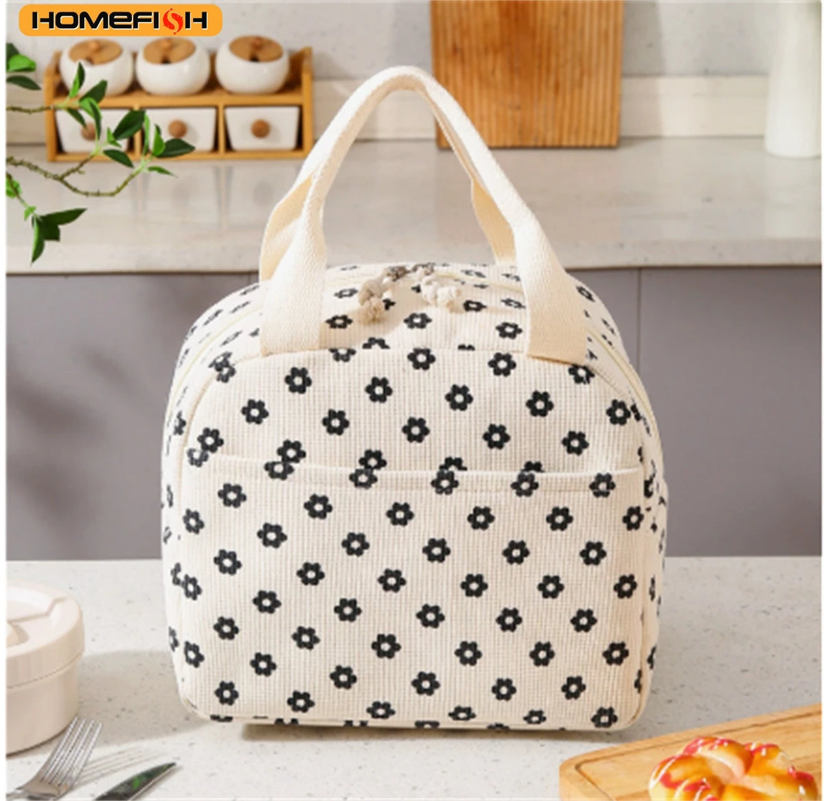 Homefish Cute Flower Pattern Lunch Box Bag Waterproof Durable Insulated Thermal Handbag Food Storage
