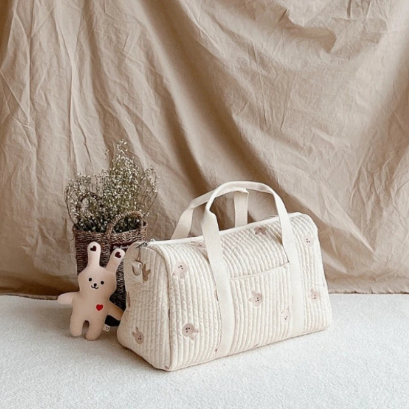 Quilted Embroidery Duffle Bag – Cute Lightweight Mommy Tote