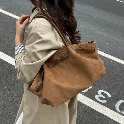 Large Capacity Suede Tote Bag – Minimalist Vintage Shoulder Bag