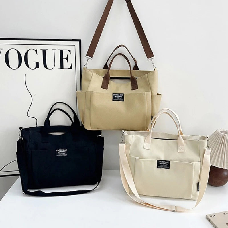 Canvas Tote Bag with Top Handles & Detachable Crossbody Strap