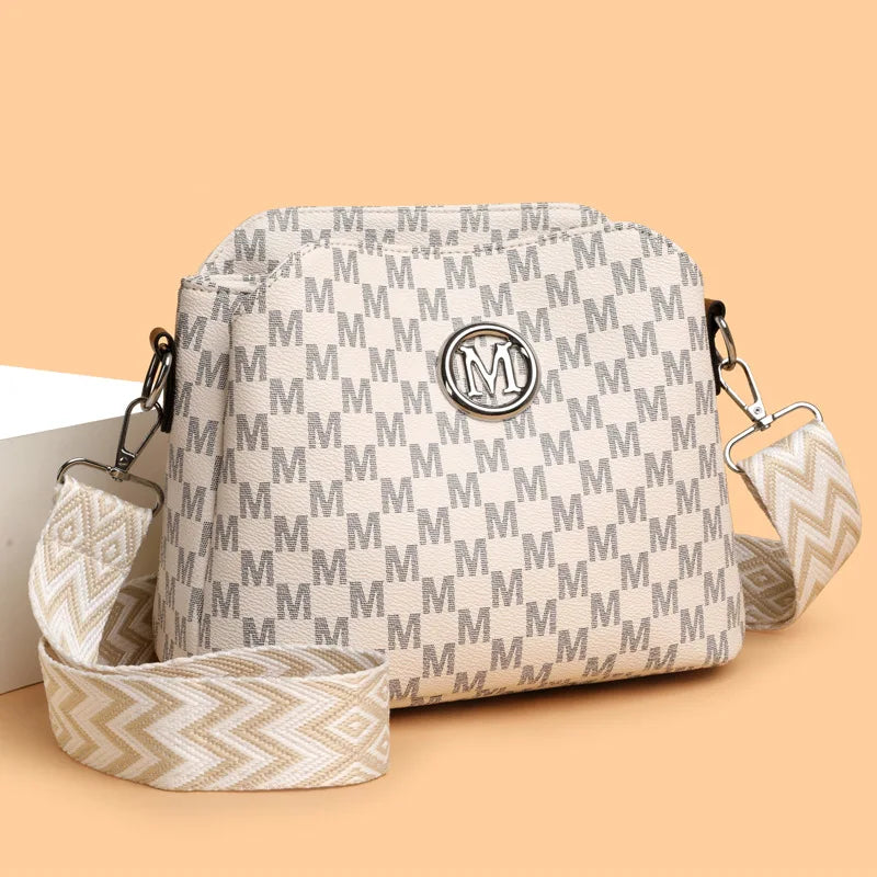 Monogram Crossbody Bag for Women – Retro Faux Leather Shoulder Bag