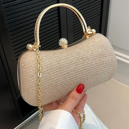 Rhinestone Evening Clutch Bag with Gold Chain Strap