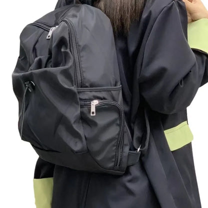 Casual Nylon Backpack with Multiple Zipper Pockets