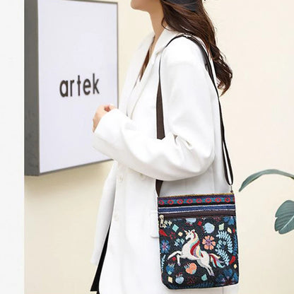 Lady Crossbody Shoulder Bag, Phone Purse Handbag, Ethnic Style Embroidered Messenger Bag, Retro Small Canvas Bag