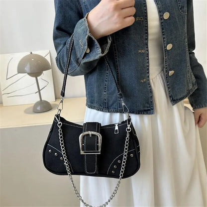Retro Underarm Shoulder Bag – Studded Chain Crossbody Purse