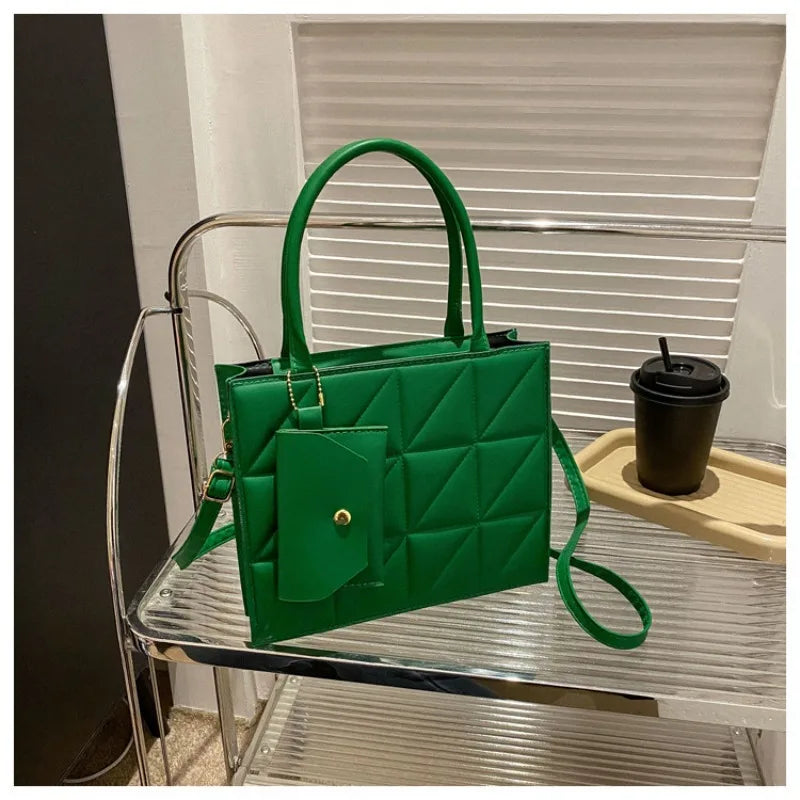 Quilted Tote Bag with Detachable Pouch & Crossbody Strap