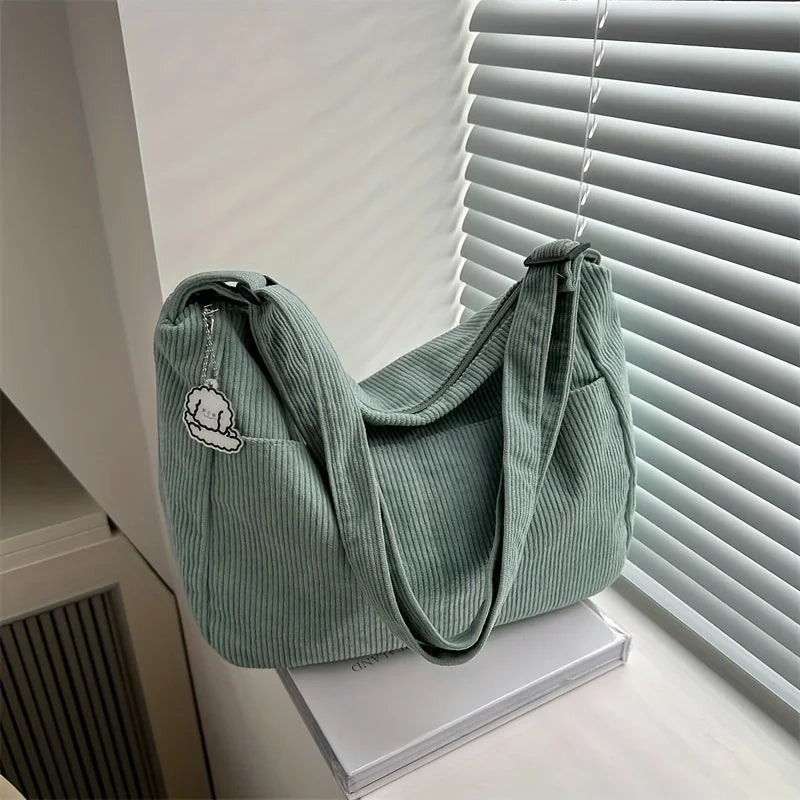 Corduroy Tote Bag for Women – Large Capacity Striped Shoulder Bag