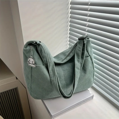 Corduroy Tote Bag for Women – Large Capacity Striped Shoulder Bag