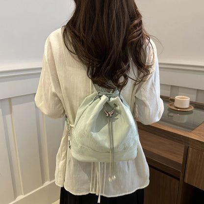 Drawstring Tote Bag Butterfly Pearl Convertible 2-In-1 Backpack Single Shoulder Purse - Soft