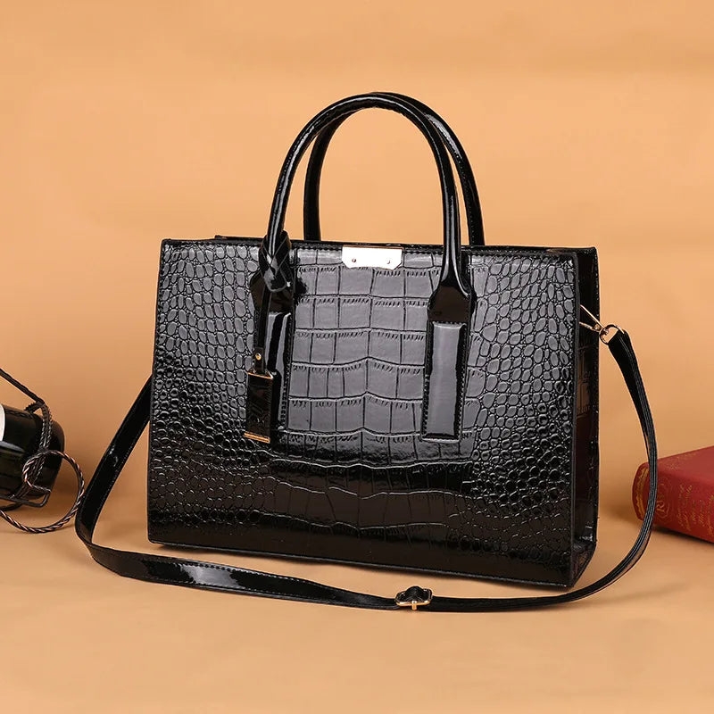 Crocodile Pattern Leather Tote Bag – Large Capacity Women's Handbag with Zipper