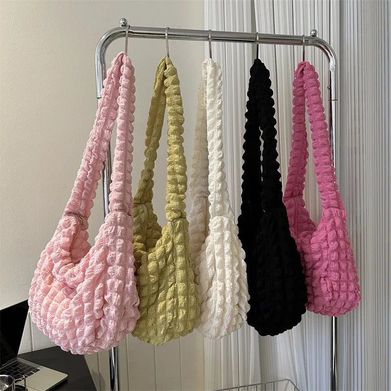 Quilted Pleated Shoulder Bag – Large Capacity Hobo Handbag