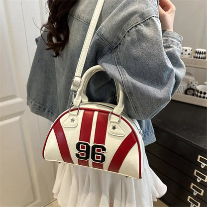 Half Moon Striped Handbag – Retro Varsity Shoulder & Crossbody Bag for Women