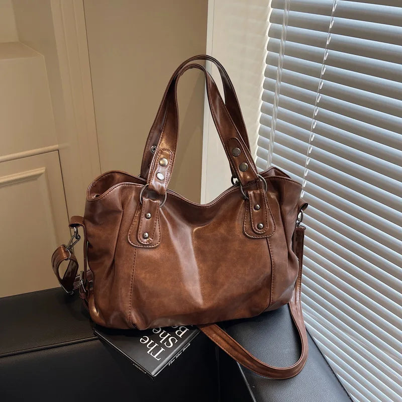 Oil Wax Leather Tote Bag for Women – Large Shoulder & Crossbody Handbag