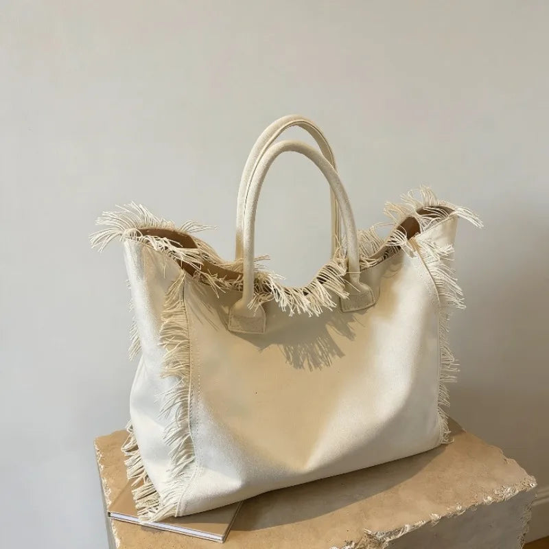 Pc Tassel Solid Color Zipper Casual Tote Spring Simple Versatile Bags Large Capacity Advanced