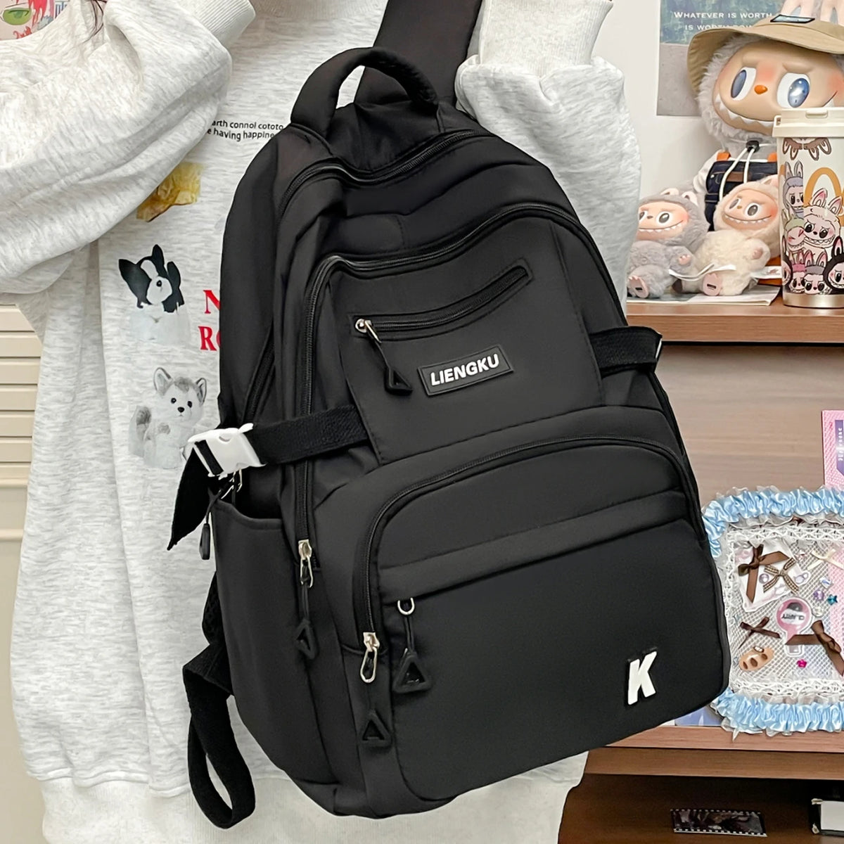 Simple Stylish College Student Backpack Nylon Lightweight Large Capacity Computer School Commuting