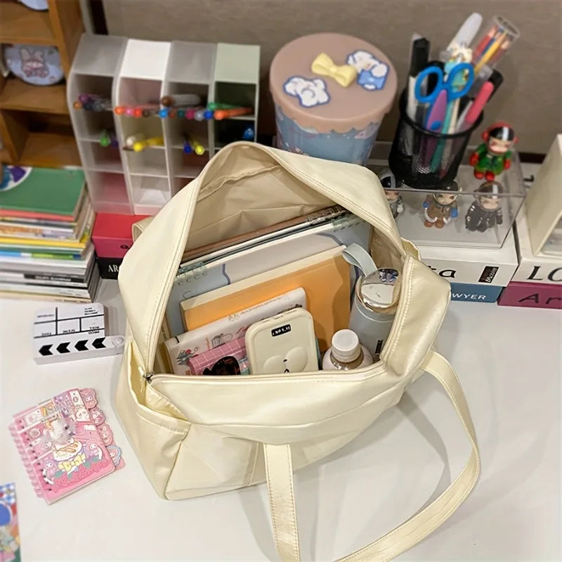 Large Capacity Tote Bag with Plush Charm & Multi Pockets