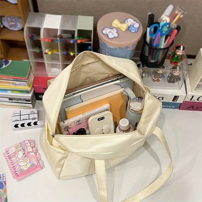 Large Capacity Tote Bag with Plush Charm & Multi Pockets