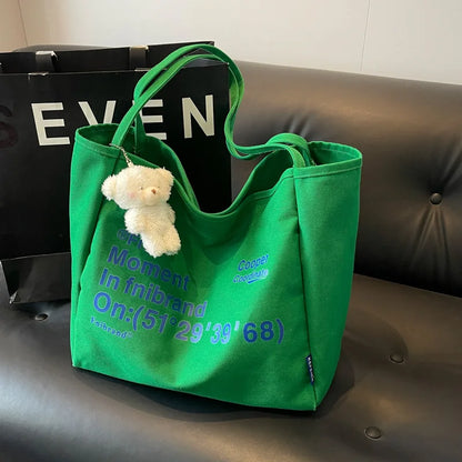 Letter Printed Canvas Shoulder Bag Women S Large Capacity Tote Bag Lazy Style Travel Bag