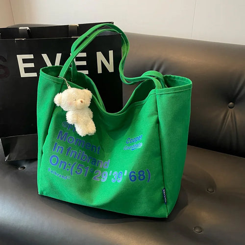 Letter Printed Canvas Shoulder Bag Women S Large Capacity Tote Bag Lazy Style Travel Bag
